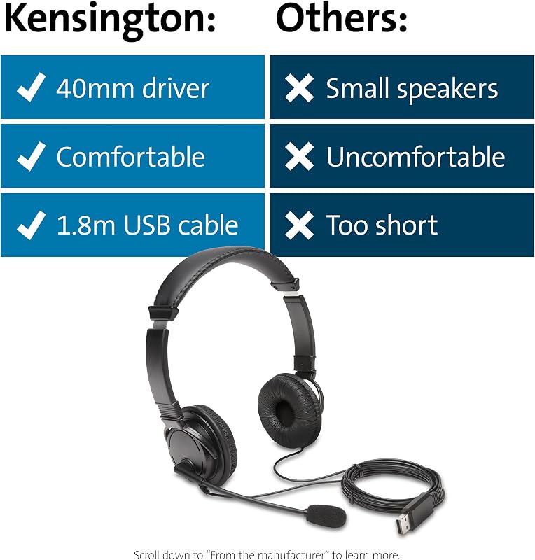 USB-HiFi-Kopfhörer mit Mikrofon, Hochwertiger Stereosound, Einstellbares Mikrofon mit Geräuschunterdrückung (Noise-Cancelling), Headset für Konferenzen, Calls oder Gaming, Schwarz, K97601WW