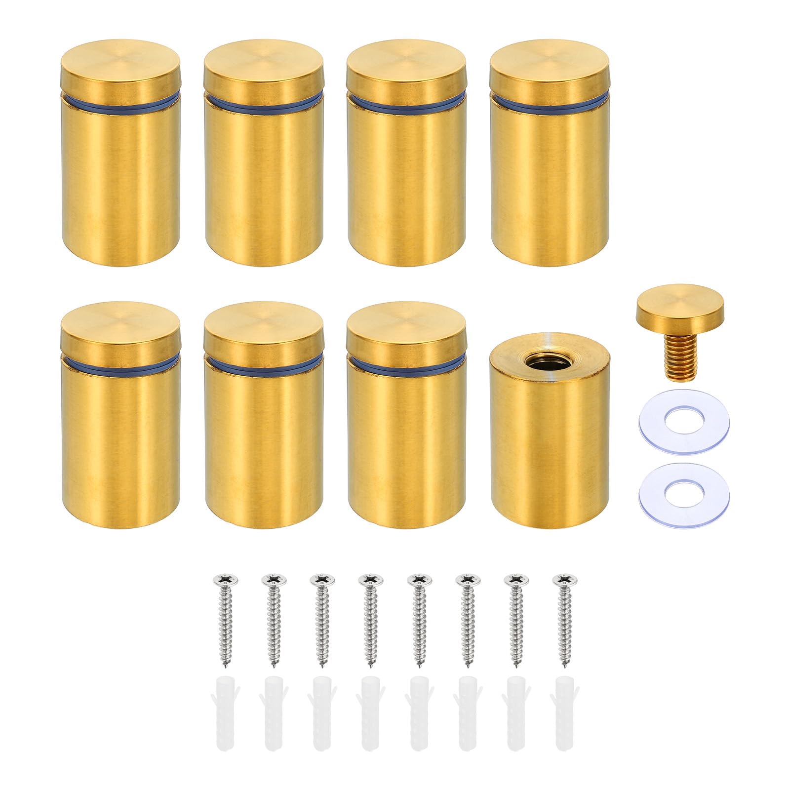 PATIKIL 1 x 1.6 Inch Sign Standoff Screws, 8 Set Stainless Steel Wall Standoff Mounting Hardware Advertising Glass Nail for Hanging Acrylic Picture Frame Acrylic Panel, Gold