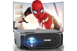 FUDONI Projector, 18000L Projector with 5G WiFi and Bluetooth Native 1080P 4K Support, Outdoor Movie Projector Portable Home Theater Projector for iOS/Android/TV Stick/Laptop/HDMI/USB