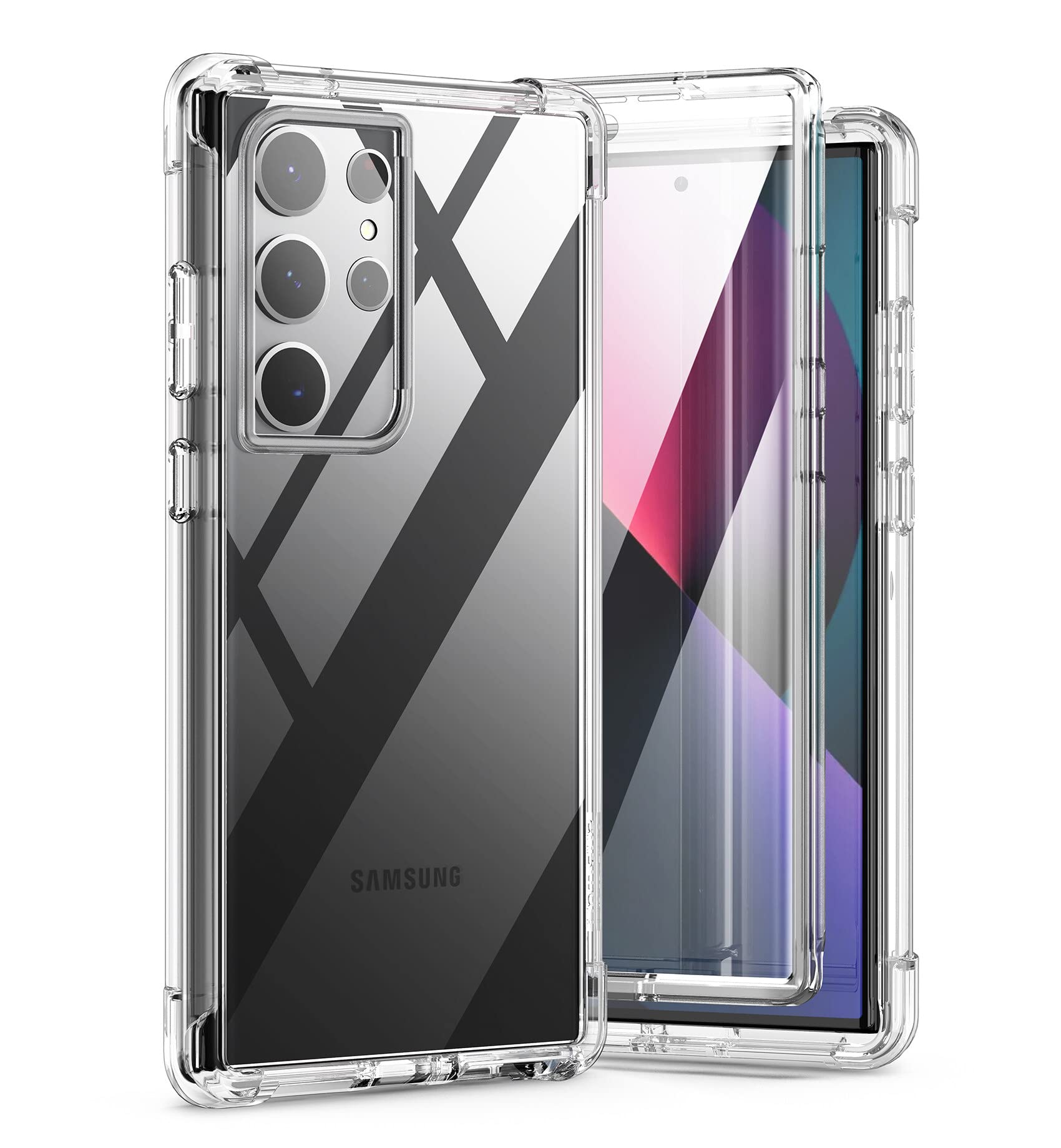 SURITCH for Samsung Galaxy S23 Ultra Clear Case 6.8" (Only), [Built-in Screen Protector] Full Body Protective Hard Shell+Soft TPU Phone Case for Samsung S23 Ultra -(Full Clear)