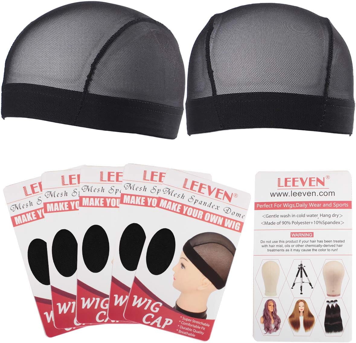 Leeven Wig Caps for Short and Long Hair 5Pcs Black Stretchable Elastic