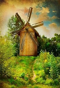 AOFOTO 7x10ft Dutch Windmill Wooden Garden Background Natural Tree Path Cartoon Child Newborn Baby Photography Backdrop Kid Adult Artistic Portrait Photo Studio Props Video Drape Wallpaper