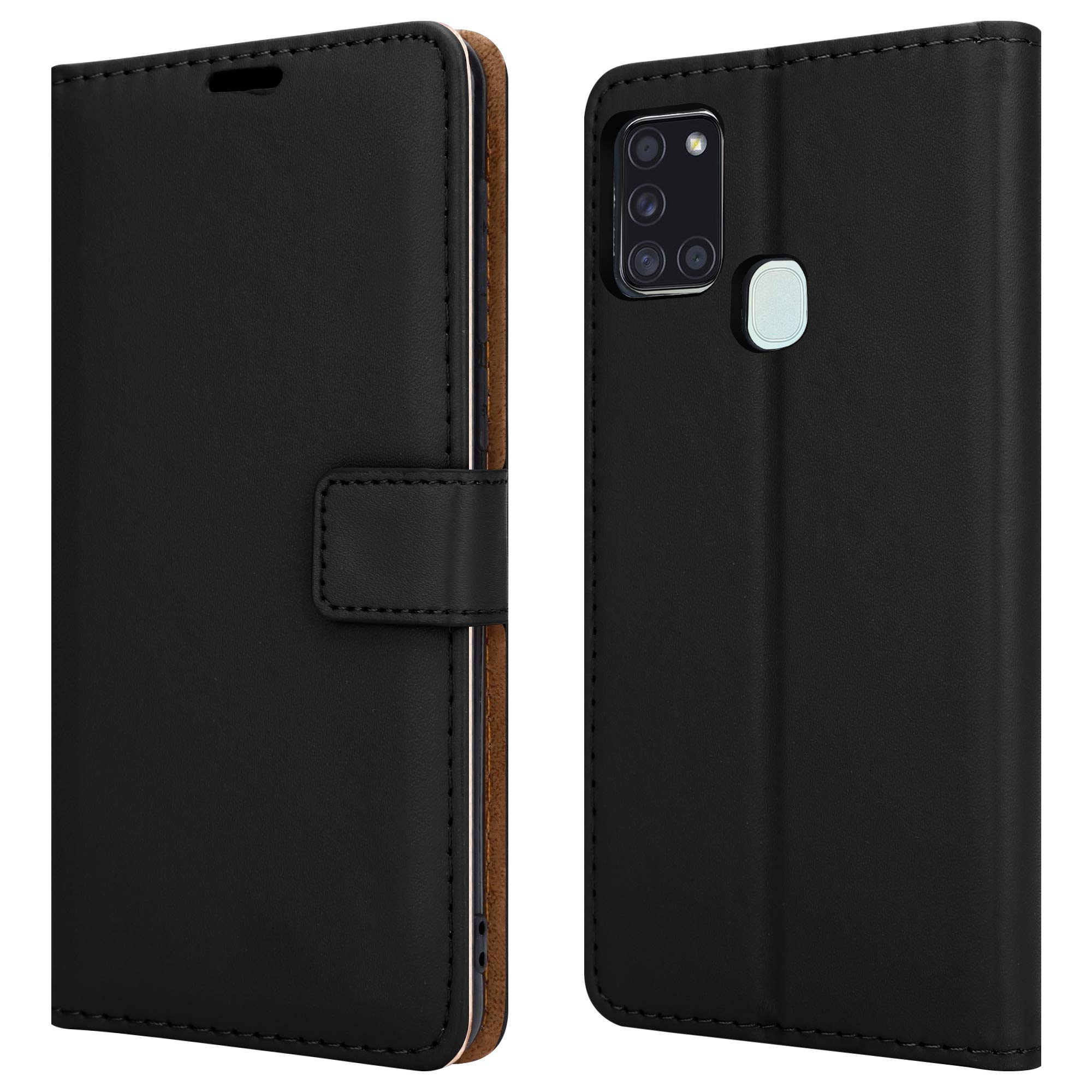 For Samsung Galaxy A21s Leather Case, Magnetic Closure Full Protection Book Design, Wallet Cover With [Card Slots] and [Kickstand] With [Screen Protector] For Samsung Galaxy A21s (SM-A217F) - Black