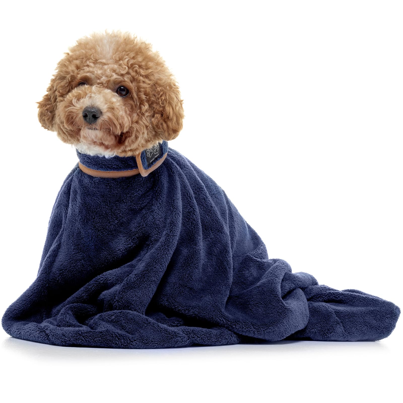 Lucky Paws® UK Dog Drying Bag - Luxurious Dog Towel Bag – Super Absorbent & Soft Dog Towels - Alternative for Dog Towelling Drying Coat - Dog Drying Towels - Perfect for Dog Grooming (S, French Navy)