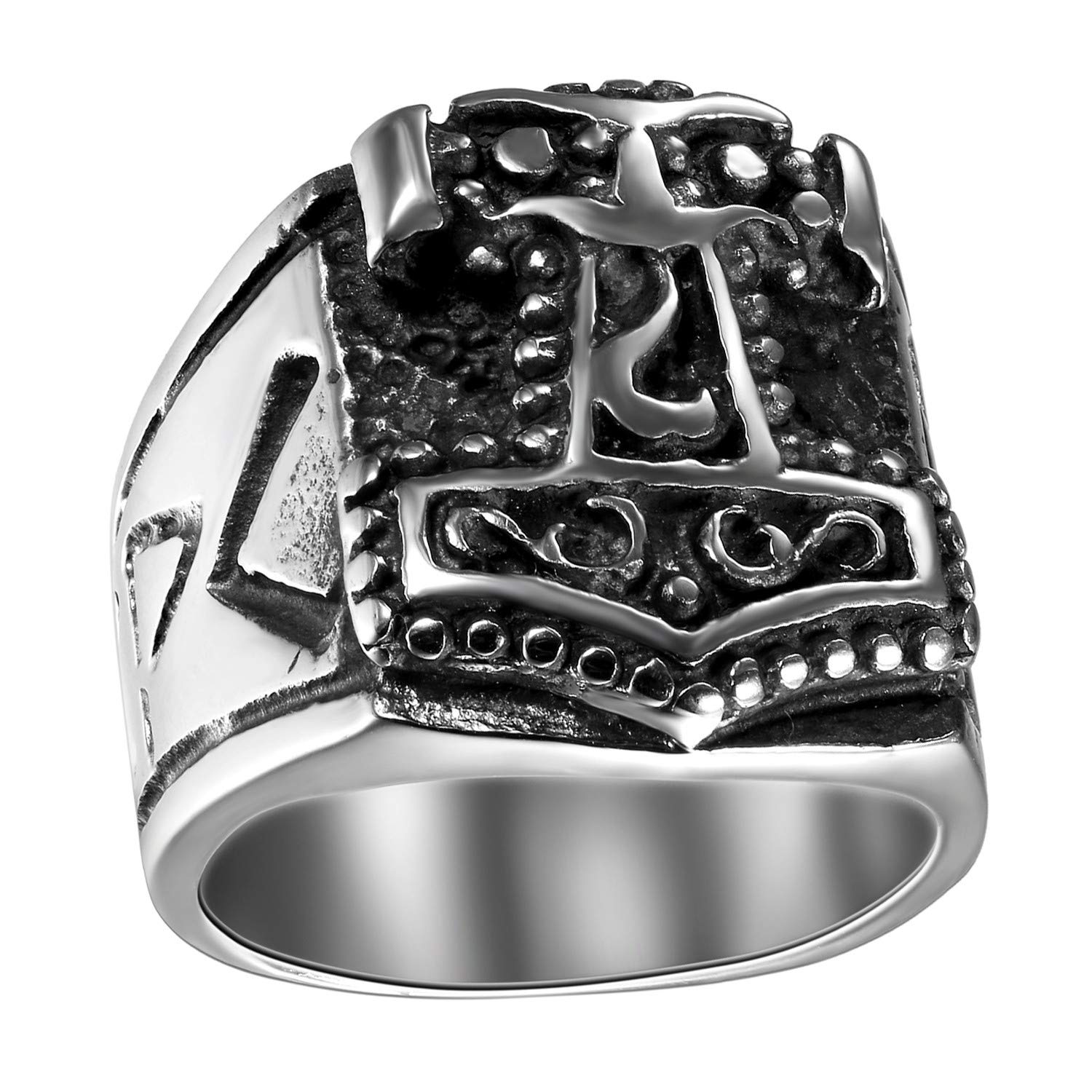 Oidea Men's Stainless Steel Engagement Ring Thor Style Punk Rock Black Silver Size