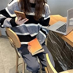 Women Y2K Argyle Striped Pullover Sweater Casual