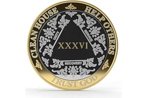 MYRECOVERYSTORE Silver & Gold Alcoholics Anonymous Gifts Sobriety Coin 1 to 60 Year AA Medallion with AA Coin Holder 40mm AA Chips and Medallions with 3rd Step Prayer Recovery Gifts for