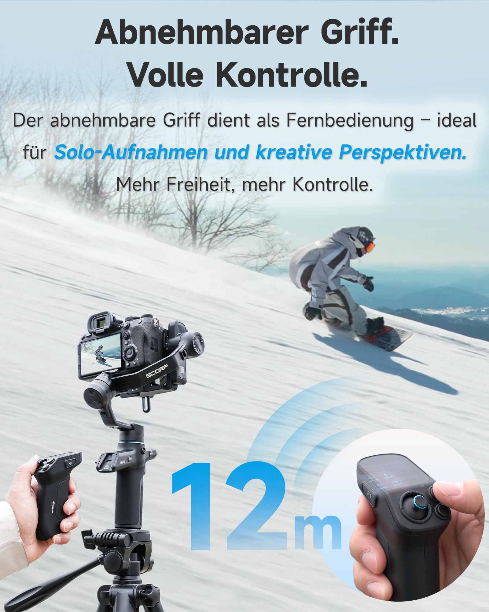 FeiyuTech [Offiziell] SCORP Mini 3 Pro All-in-One Gimbal – 3-Achsen Stabilizer mit abnehmbarem Fernbedienungsgriff, AI Gesichtserkennung & Vertikalmodus, für Canon/Sony/Fujifilm/Nikon/Handy/Actioncam 2
