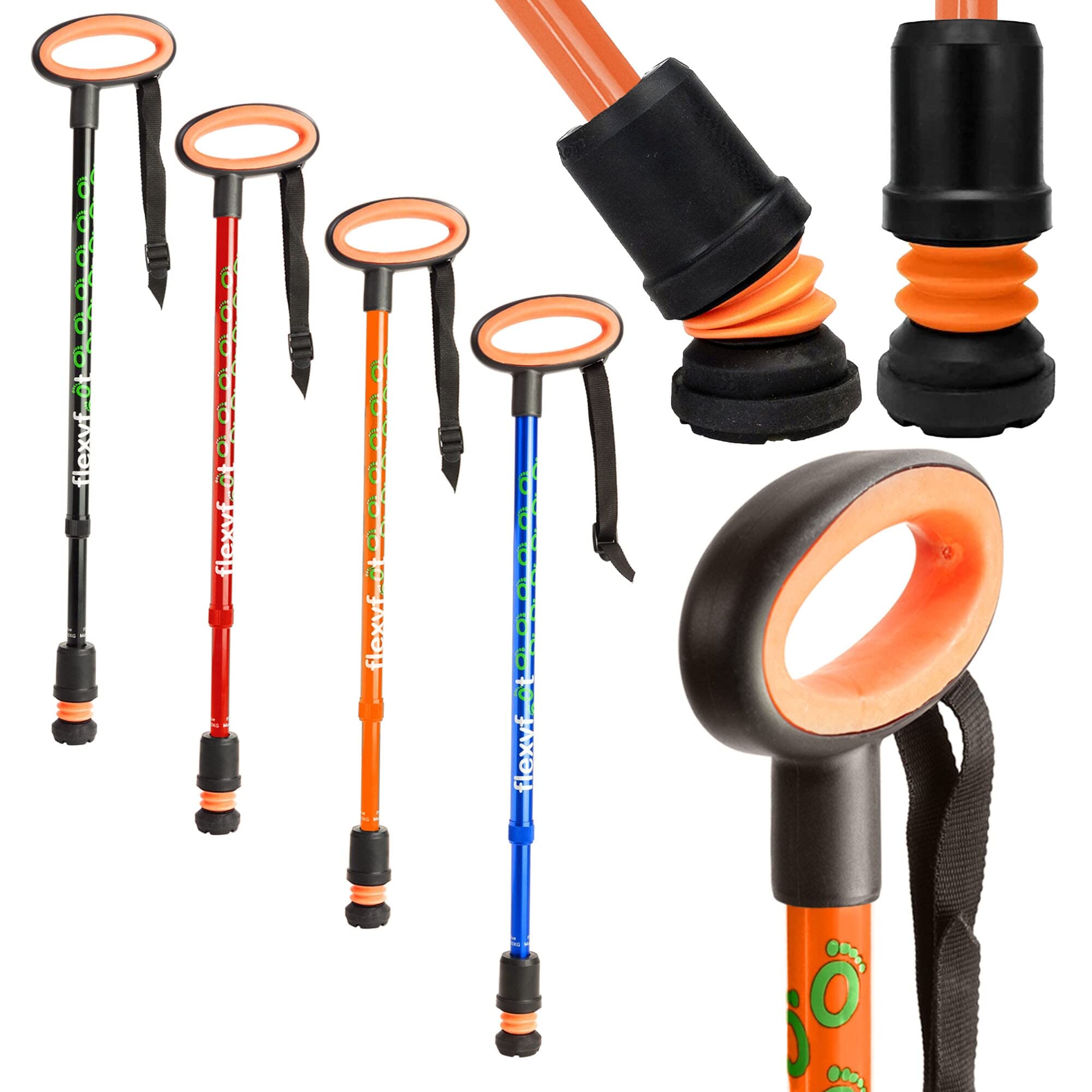 Flexyfoot Shock Absorbing Oval Handle Walking Stick - Improved Comfort, Improved Safety, Improved Grip – Colour: Orange