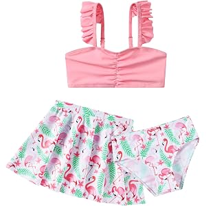 Vogseek Girls Swimsuit 3-8T Bathing Suit 3 Piece Bikini Sets with Skirt