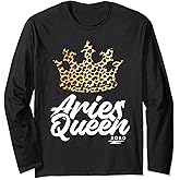 Aries Queen Zodiac Sign Constellation Leopard Birthday Long Sleeve T-Shirt