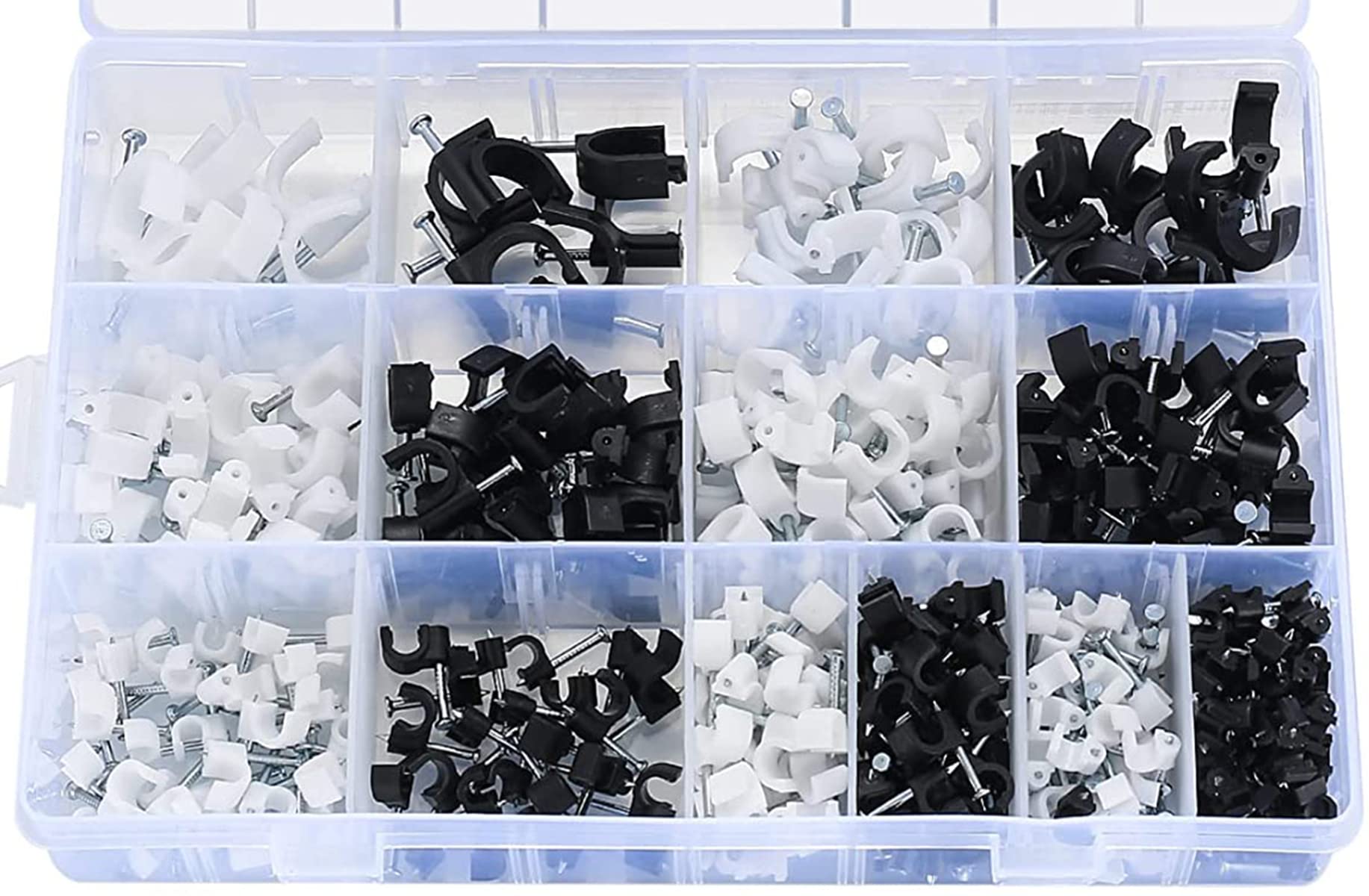 DODODIY 600PCS Round Cable Clips Black White Nail in Cable Clips for Wire Ethernet Telephone TV Wire Cables Fixing Clips 4mm/5mm/6mm/7mm/8mm/10mm/12mm