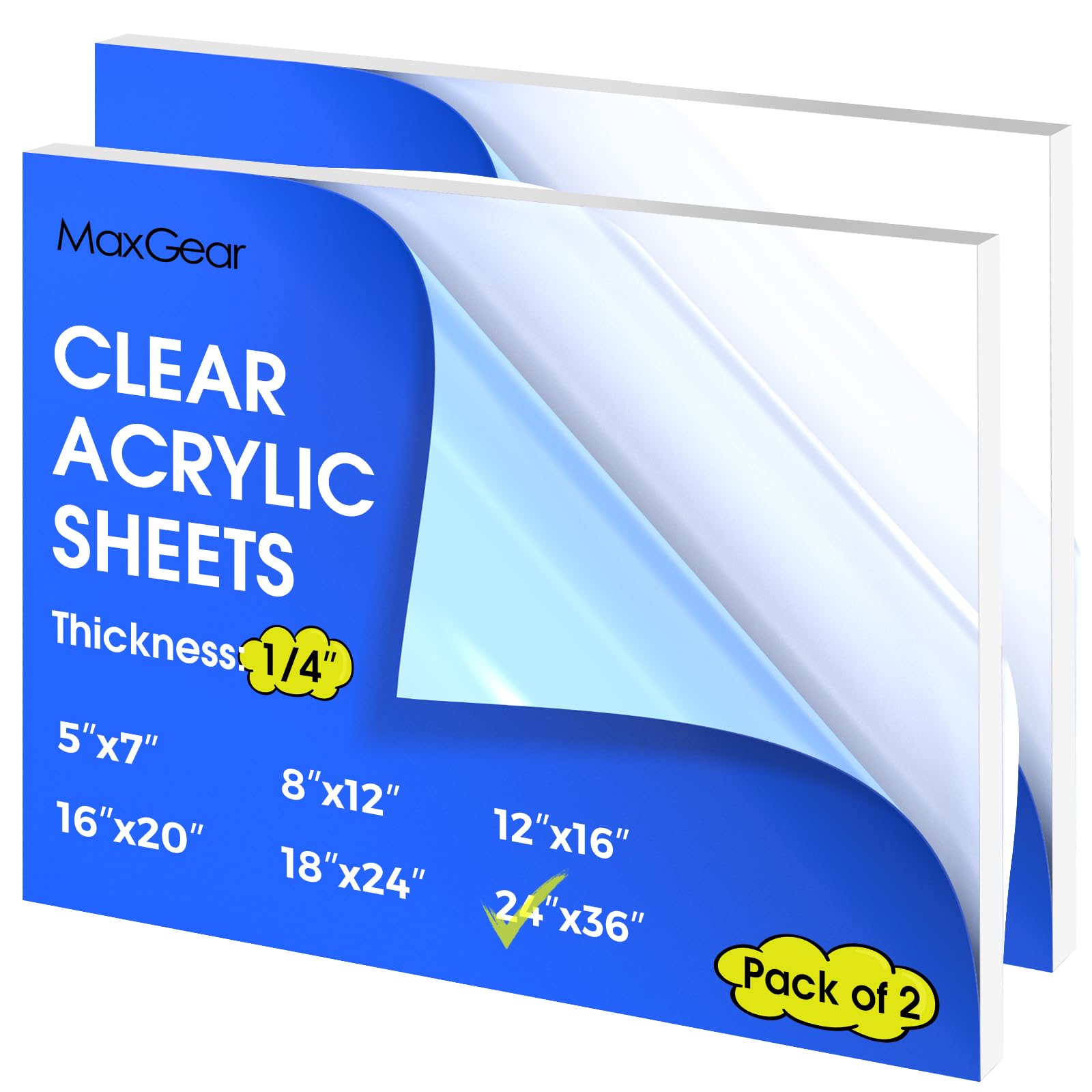 Photo 1 of MaxGear Plexiglass Sheets 24"x36" Acrylic Sheets 1/4 inch Thick Clear Plastic Cut to Size Board for Art, Crafts, Frames, Signs, DIY in Wedding, Party, 2 Pack