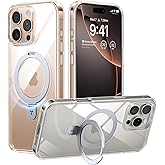 TORRAS Crystal Clear for iPhone 16 Pro Case Magnetic Stand,[Compatible with MagSafe][Flexible Stable Stand]Mil-Grade Protection Transparent Slim Anti-Yellowing Anti-Scratch Ring Kickstand 6.3", Ostand