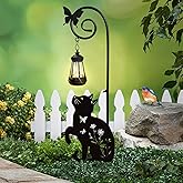 YY Gardenia Metal Cat Stake with Solar Lights Outdoor Decorative,Black Cats Lawn Ornaments,Womens Gifts Unique,Garden Silhouette Animal Decor (Cat)