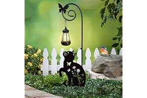 YY Gardenia Metal Cat Stake with Solar Lights Outdoor Decorative,Black Cats Lawn Ornaments,Womens Gifts Unique,Garden Silhouette Animal Decor (Cat)