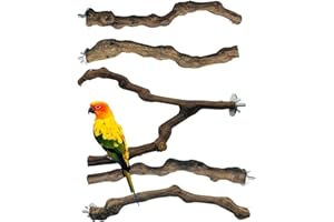 Allazone 5 PCS Natural Grape Stick Perch Swing Chewing Toys for Parrot Cages, Cockatiels, Parakeets, Finches - Bird Standing Stick