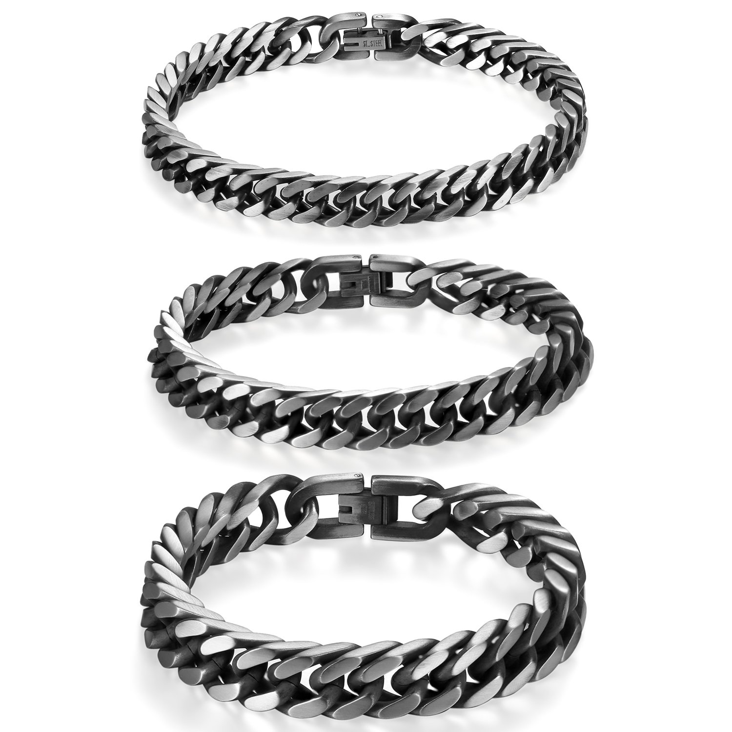 Flongo Pulsera de hombre cadena acero inoxidable Pulsera hip hop plateado pulsera
