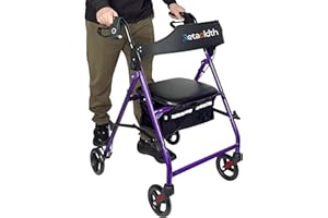 Foldable Rollator Walker with Seat for Seniors, All-Terrain Wheels, 350lb Capacity, Reinforced Inner Metal Rod for Easy Foldi