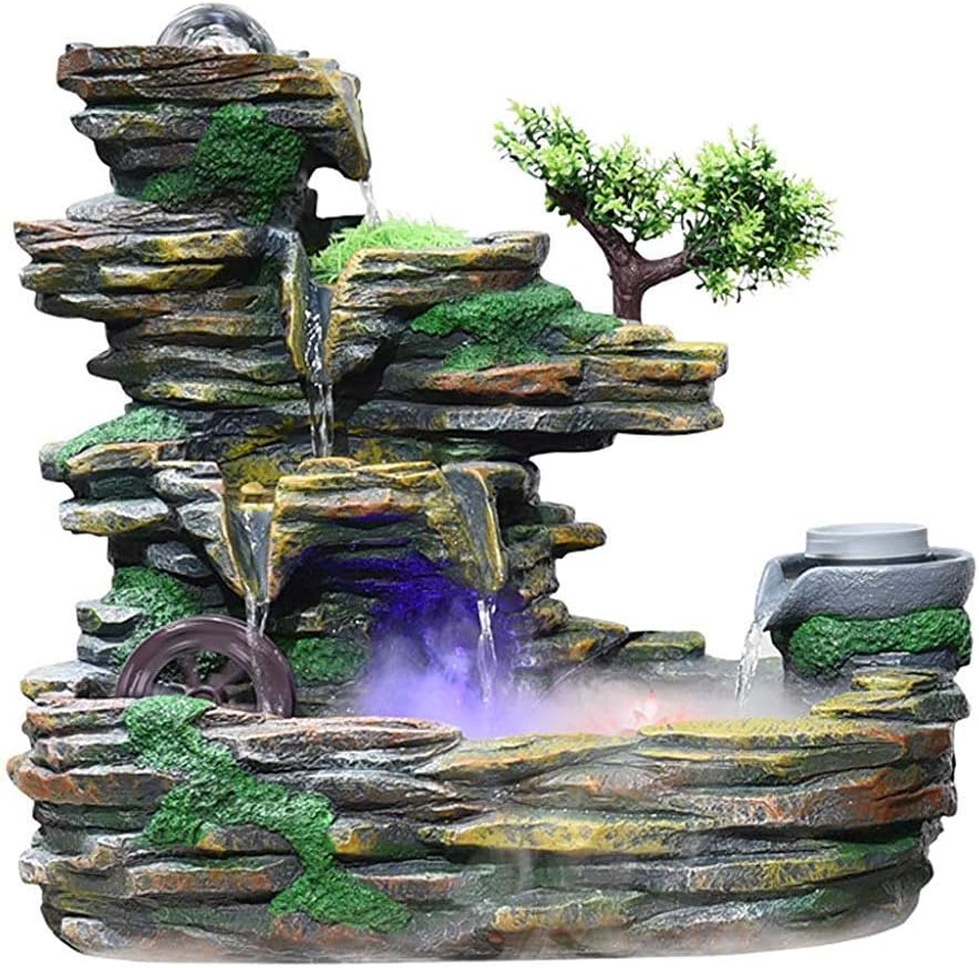 sxllls indoor mountain stone fountain three-story waterfall and atomizer perfect desktop decoration,color-M