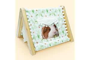 CIMIYCOB Guinea Pig Hideout, Sturdy Bamboo Small Animal House with Window, Rabbit Bunny Tunnel, Easy to Assemble for Hamsters Bunny Rat Chinchillas Playing Hiding, Guinea Pig Cage Accessories, Green