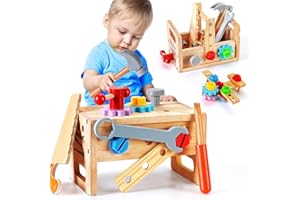 iValea Wooden Kids Tool Set - 29 PCS Toddler Toy Tools Kit Toys for Ages 2-4, Montessori Toys for 2 Year Old Boy Birthday Gift, Learning Pretend Play Construction Toys 2 3 4 Year Old