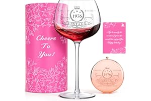 50th Birthday Gifts for Her – 1976 Vintage Wine Glass & Matching Mirror, Elegant Present for Mom, Friend, Daughter, Sister or