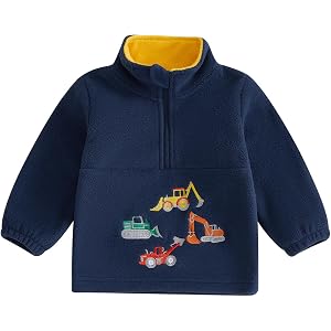 Kupretty Toddler Boy Fleece Jacket 18 24 Months 2T 3T 4T 5T Fall Winter Outfit Half Zip Tractor Embroidery Coat Outerwear