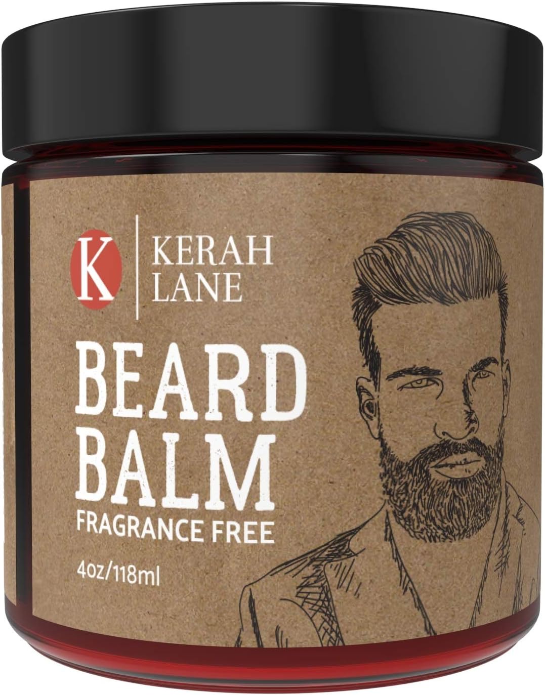 Kerah Lane Beard Balm (4 oz) Promotes Softer, Fuller, Thicker & Healthier Beard Growth | Natural and Organic Ingredients | Best Vegan Friendly Leave in Conditioner for Men (Fragrance Free)