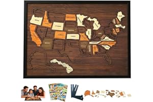 Wooden USA Travel Map Puzzle | A Stylish Way to Track Your Journey & Memories | United States Map Tracker Puzzle Frame | Pin 