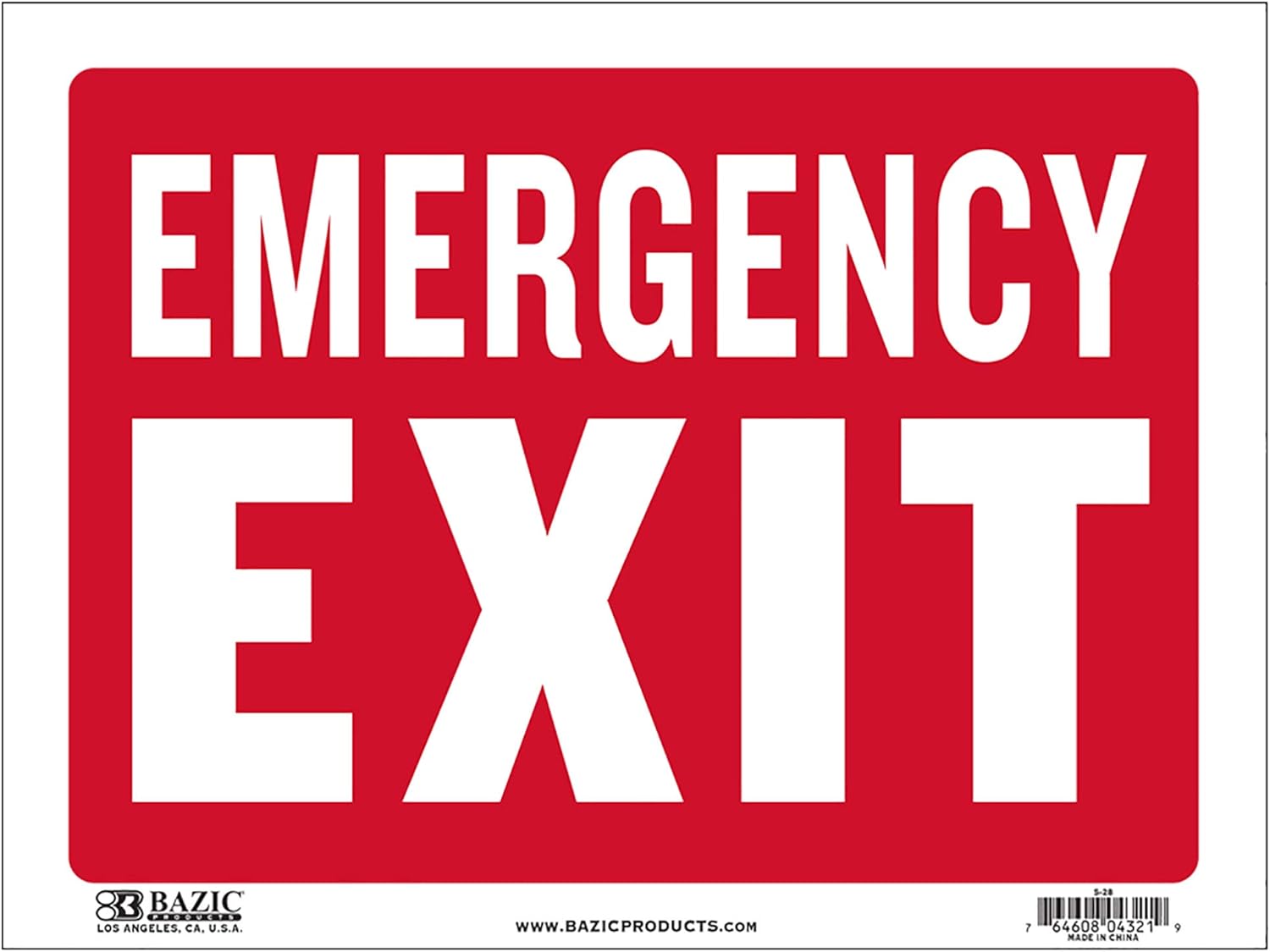 BAZIC 9" X 12" Emergency Exit Sign, Vinyl Plastic Signs