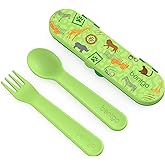 Bentgo Kids Utensil Set - Reusable Plastic Fork, Spoon & Storage Case - BPA-Free Materials, Easy-Grip Handles, Dishwasher Safe - Ideal for School Lunch, Travel, & Outdoors (Safari)