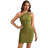 winkbay Women's Y2k One Shoulder Bodycon Mini Dress Sleeveless Ruched Party Pencil Textured Dresses