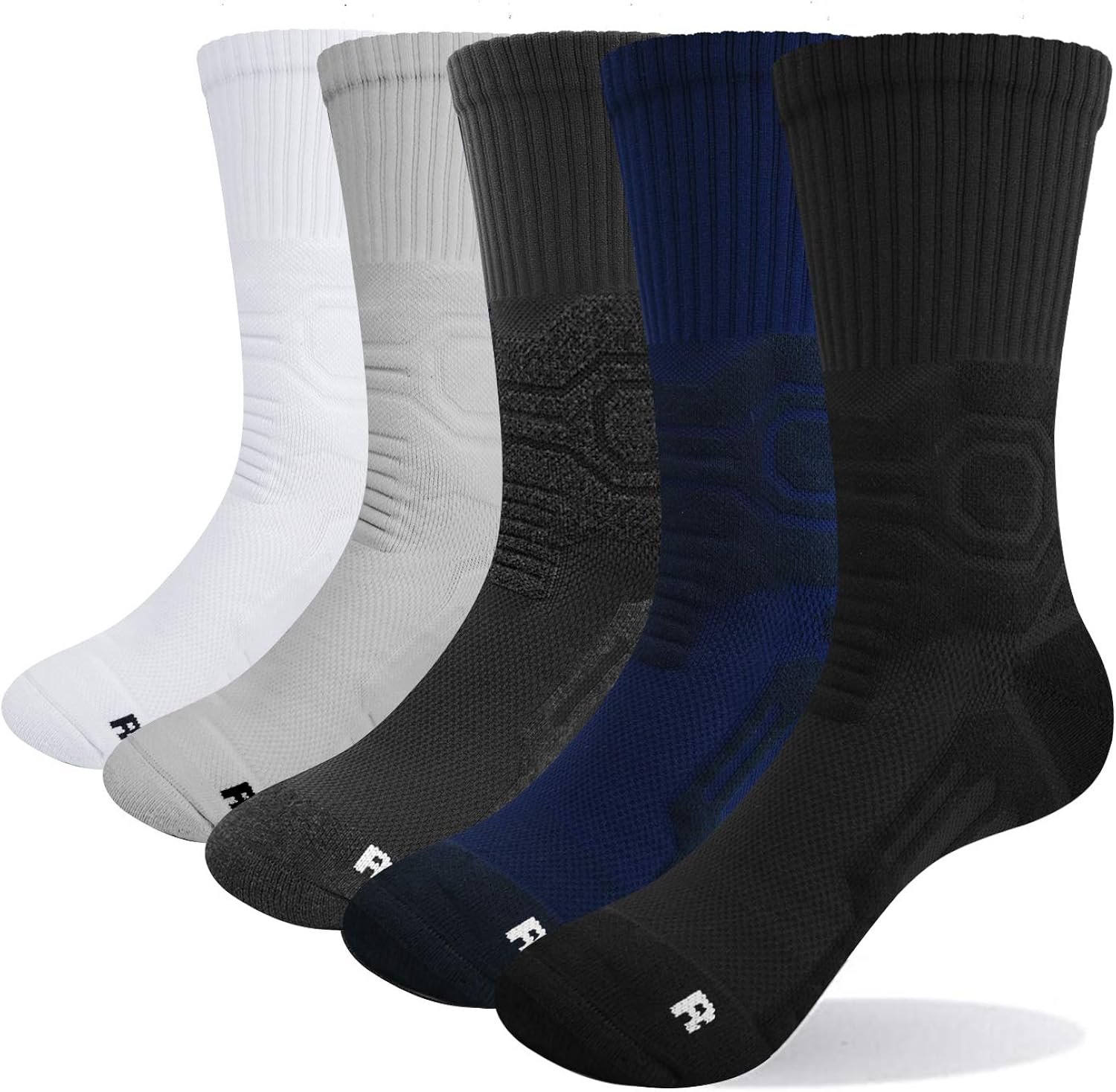 Abida 5 Pair Men's Athletic Socks Performance Moisture Wicking Workout