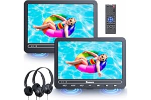 NAVISKAUTO 10.5" Dual Car DVD Player with 5 Hours Rechargeable Battery, Portable DVD Player for Car with 2 Headphones Support USB/SD Card, Region Free, Last Memory (1 Player + 1 Screen)