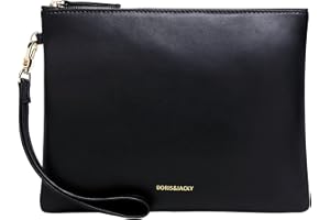 DORIS&JACKY Lambskin Leather Wristlet Clutch Purse for Women Soft Designer Slim Cell Phone Pouch Bag with Detachable Strap