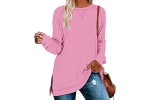 NILOUFO Womens Long Sleeve T Shirts Casual Blouses Trendy Tops Side Split Tunics