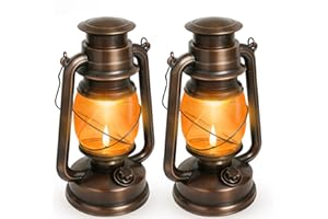 Vintage Battery Operated Lanterns 2 Pack, IP65 Waterproof Antique Outdoor Lantern with 2 Modes (Steady & Flickering) - Hangin