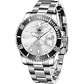 OLEVS Mens Watches, Silver Dress Gold Classic Luxury Big Large Face Waterproof Watches for Men, Analog Two Tone Stainless Steel Men Wrist Watch with Date Relojes De Hombre (Green/Blue/Black Dial