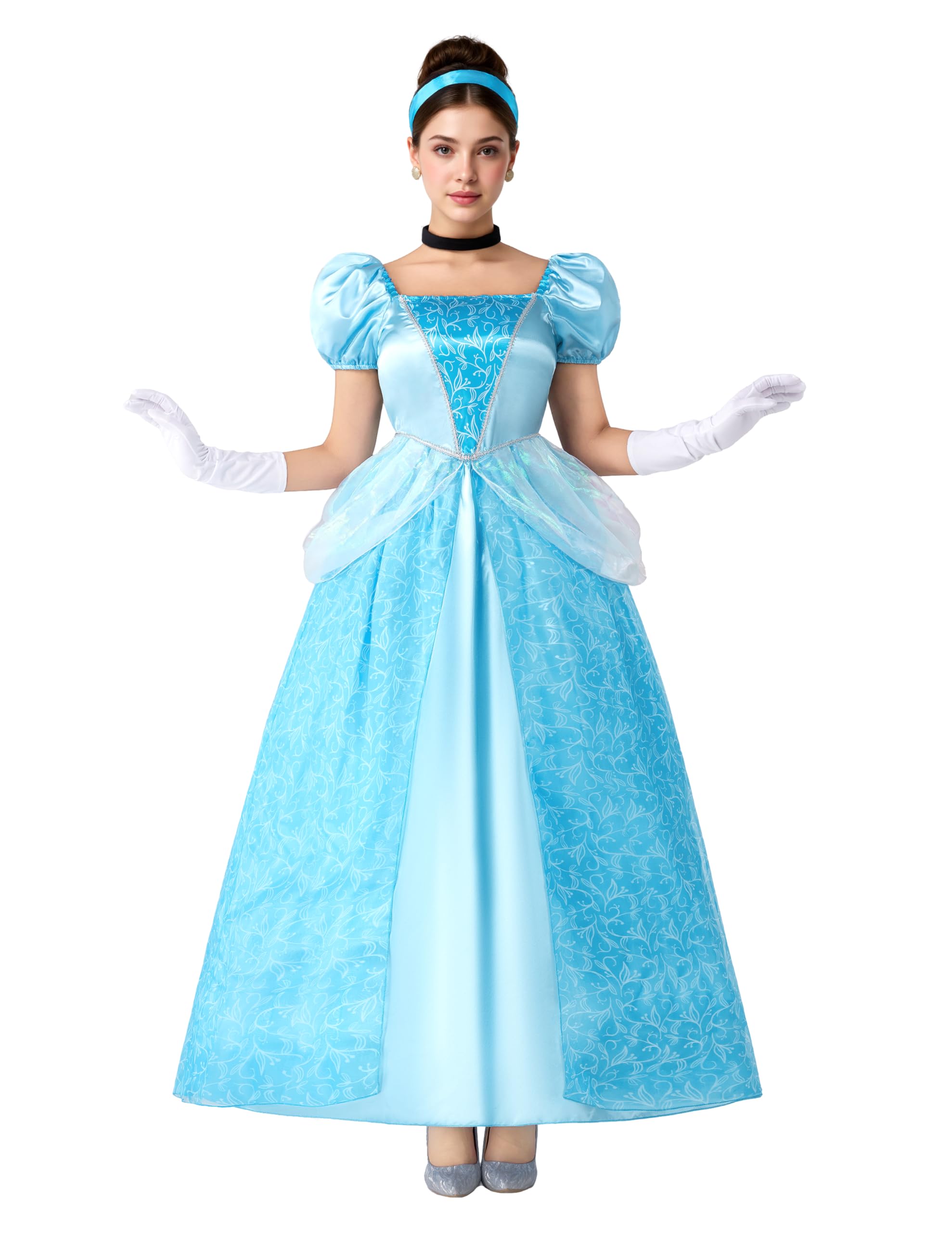 Photo 1 of Spooktacular Creations Adult Princess Costume, Halloween Costume Woman Role Play, Blue Princess Dress with Headband, Gloves,and Necklace-XL