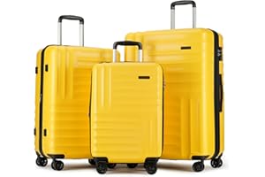 PRIMICIA GinzaTravel PC+ABS suitcase Spinner Wheels scratch-resistant Lightweight Spinner Expandable Suitcase, Universal wheel, (Giant series-01) (Yellow, 3-Piece Set(20"/25"/29"))