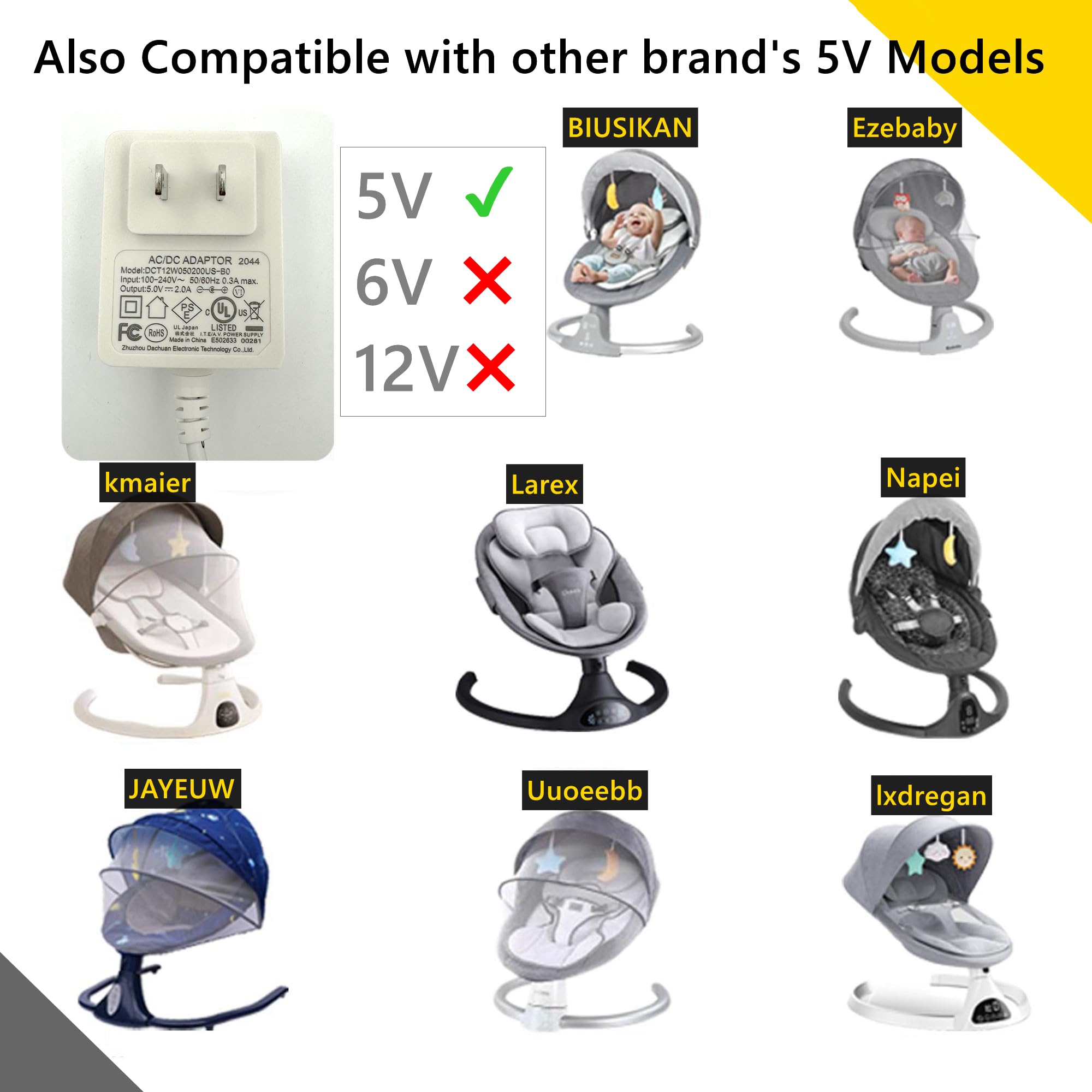 5V Charger for Graco Simple Sway Swing, Power Cord Replacement for Duetsoothe/DuoGlider/Glider LX/Simple Sway LX/Sweetpeace, 5V Baby Swing Power Adapter Compatible with Ingenuity/Jaoul/Nova/Munchkin