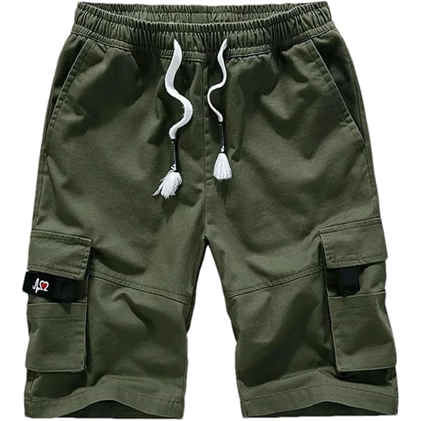 Xysaqa Men's Cargo Shorts Relaxing Fit Casual Cotton Outdoor Shorts Elastic Waist Drawstring Big And Tall Shorts With Multi Pockets