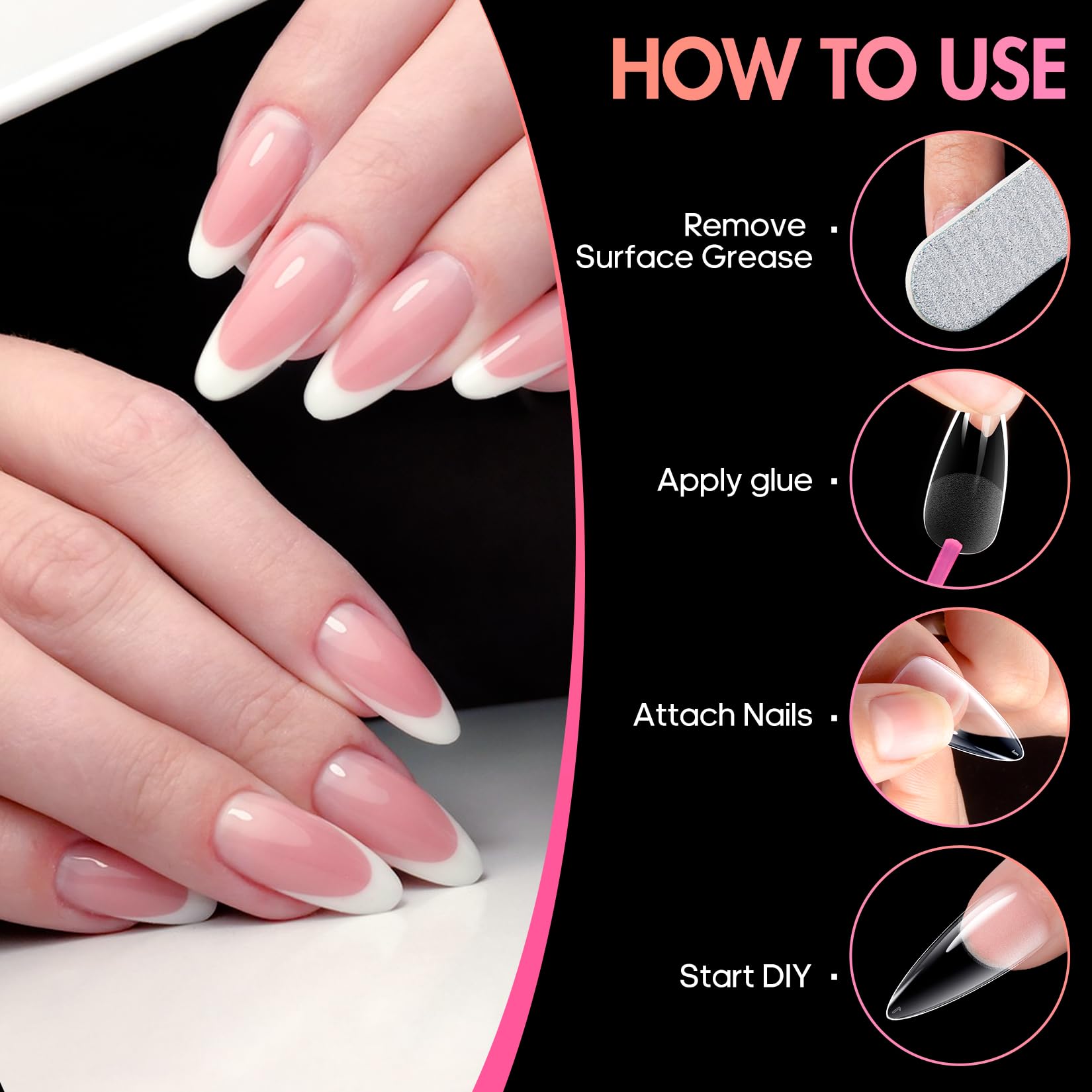 Ranrose Long Almond Nail Tips: 240pcs Nail Tips Full Cover Almond False Nail 12 Sizes Half Matte Pre-shape Acrylic Almond Shaped Press On Nail Tips DIY Nail Salon - Image 4