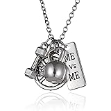Rinhoo Unisex Stainless Steel Fitness Weightlifting Gym with Quotes Workout Weight Plate Barbell Dumbbell Exercise Charms Pendant Necklace White Gold Plated /Gold Plated