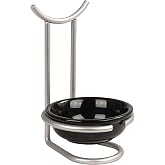 Spectrum Euro Upright Spoon Rest with Ceramic Dish, Satin Nickel | Steel stand, curved handle support, removable drip catcher, vertical utensil storage, 4.5 in base, 7 in tall, hand wash bowl