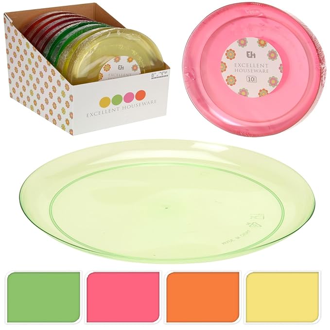 SET OF 10 COLOURED REUSABLE PLASTIC PARTY PICNIC BBQ CAMPING DINNER