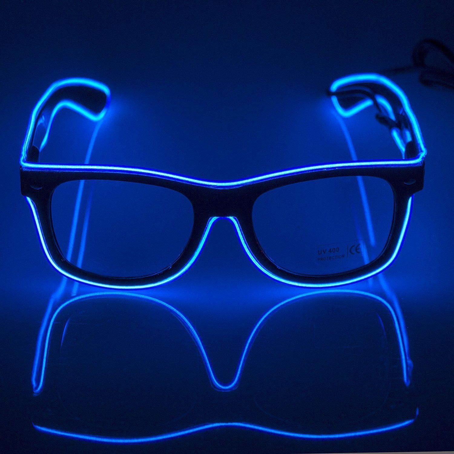 Neon El Wire LED Light Up led glasses Clear LED Standard Control Box Funny Amazing Cool Glasses Eyeglasses Eyewear for Christmas Halloween Wild Party,Dance Ball,Crazy Parties, Raves (Blue)