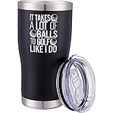 Misty Hawk Golf Mug Tumbler - Perfect Golf Gift, Vacuum Insulated 20 oz Coffee Mug with Lid and Straw, Funny Gift for Men, Golfer, Dad, Father's Day (Black)