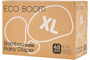 ECO BOOM Diapers, Viscose from Bamboo Diapers, Natural Soft Disposable Nappies for Infant, Size 5 Suitable for 26 to 37lb (X-Large - 48 Count)